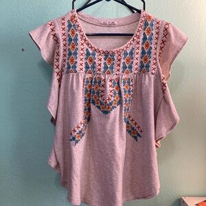 THML Beige Ruffled Embellished Blouse